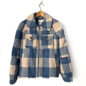 Aver Les Filles Blue and Cream Plaid Jacket Shacket Zip Up Size S